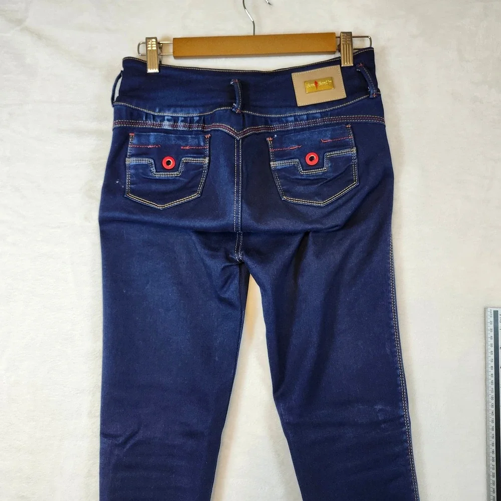 Bon Bon Up Womens High Rise Skinny Jeans Dark Wash Red Button Accents Indigo - Picture 7 of 14